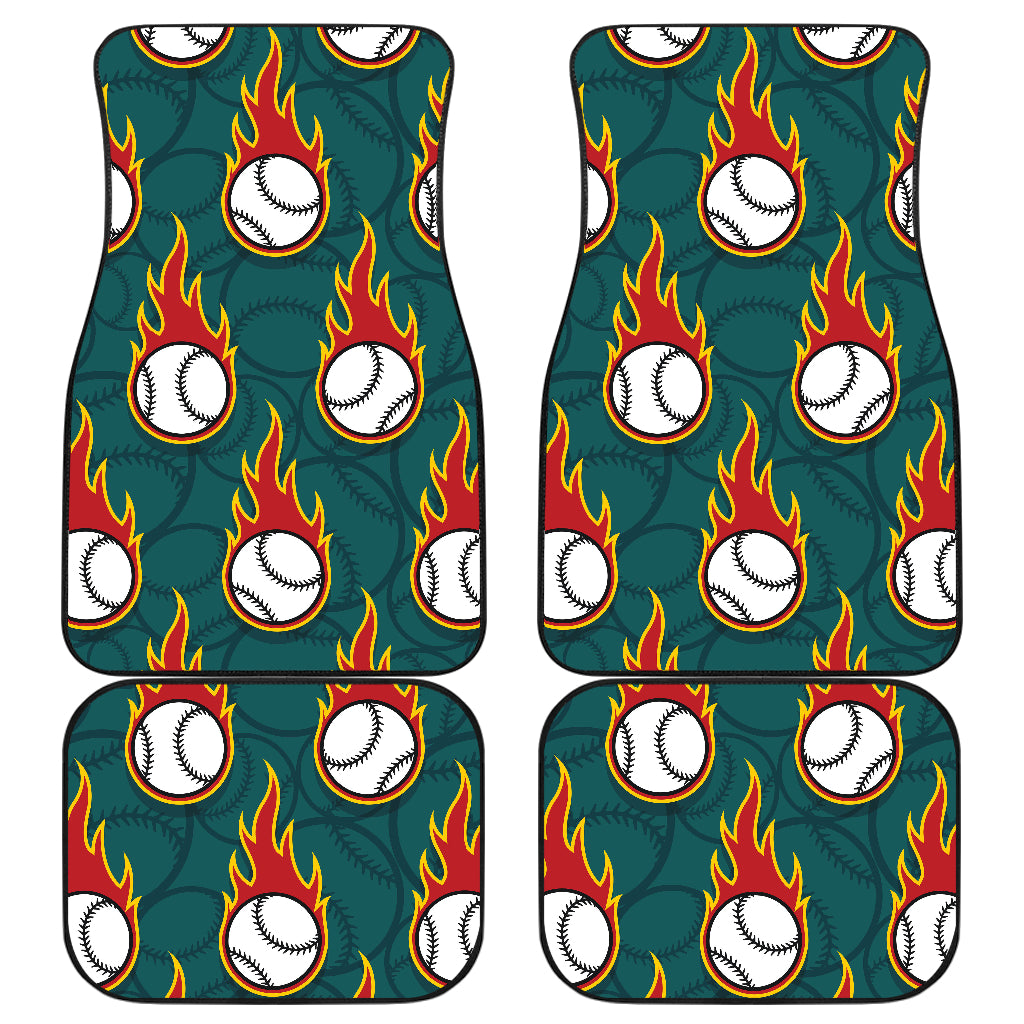 Baseball Fire Print Pattern Car Floor Mats Front Back