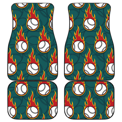 Baseball Fire Print Pattern Car Floor Mats Front Back