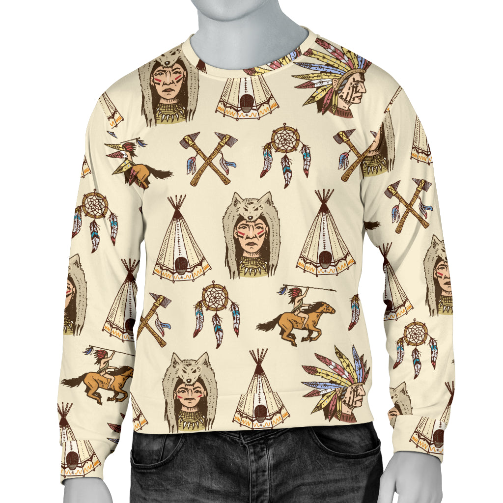 Native Indian Pattern Design Print Men Long Sleeve Sweatshirt