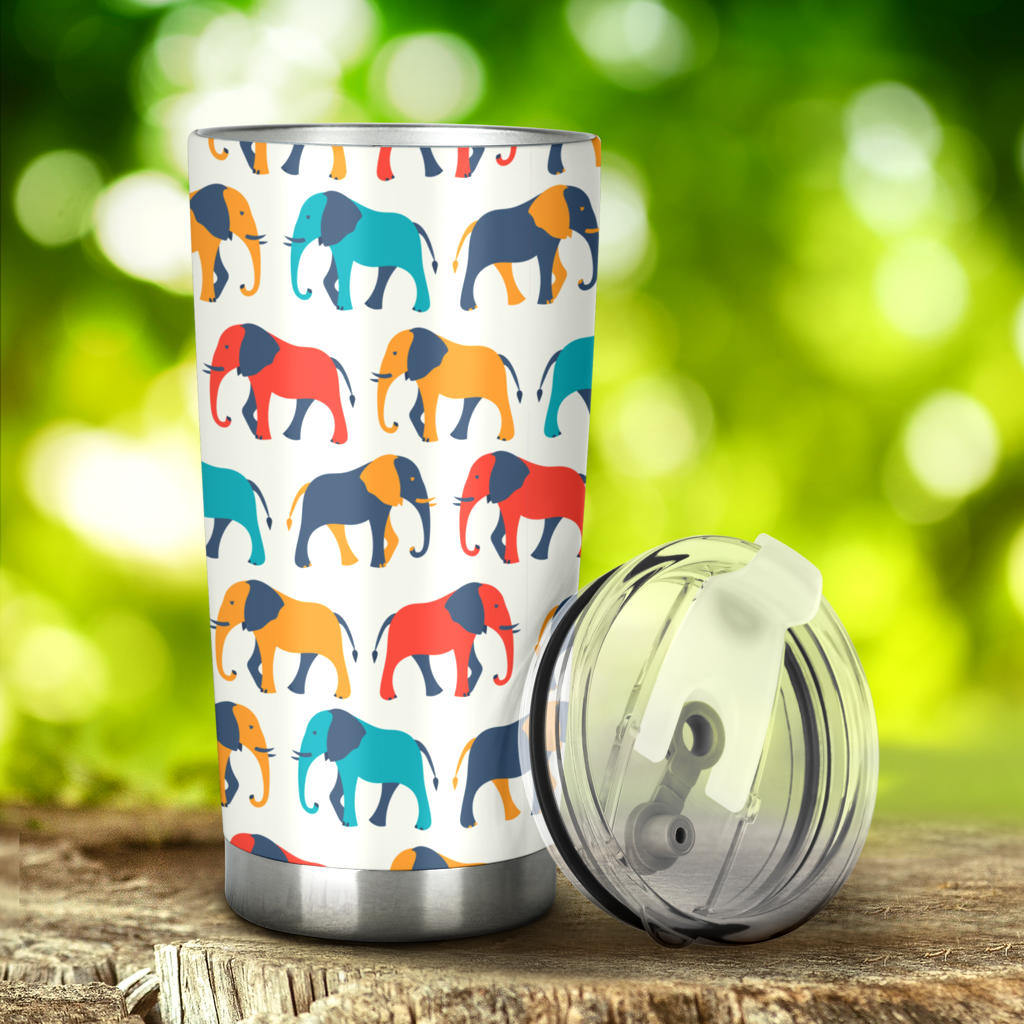 Elephant Colorful Print Pattern Tumbler