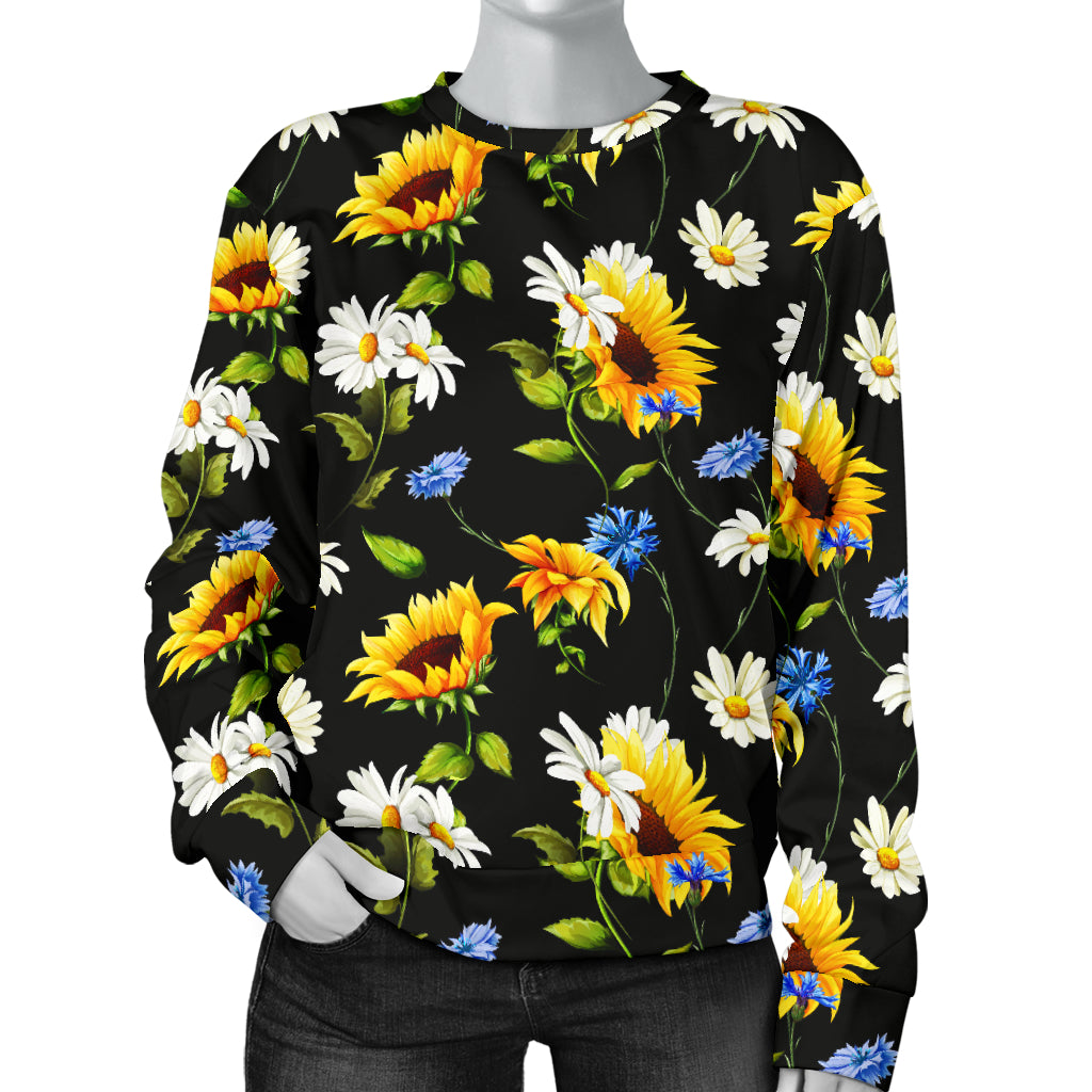 Sunflower Chamomile Bright Color Print  Women Long Sleeve Sweatshirt