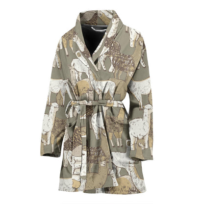 Alpaca Pattern Print Design 01 Women Bathrobe