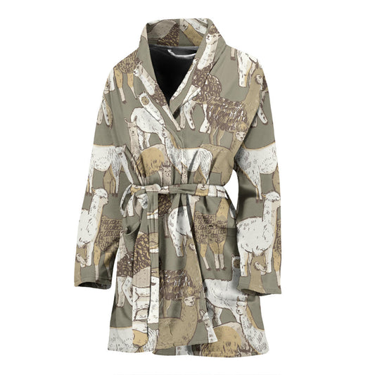 Alpaca Pattern Print Design 01 Women Bathrobe