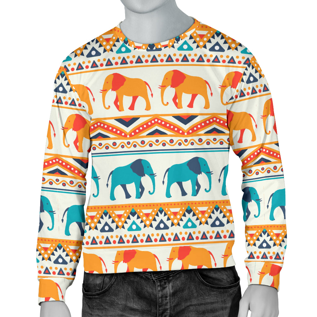 Elephant Aztec Ethnic Print Pattern Men Long Sleeve Sweatshirt