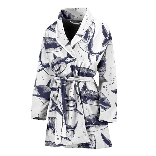 Great White Shark Pattern Print Design 02 Women Bathrobe