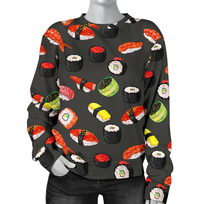Sushi Design Print Women Long Sleeve Sweatshirt