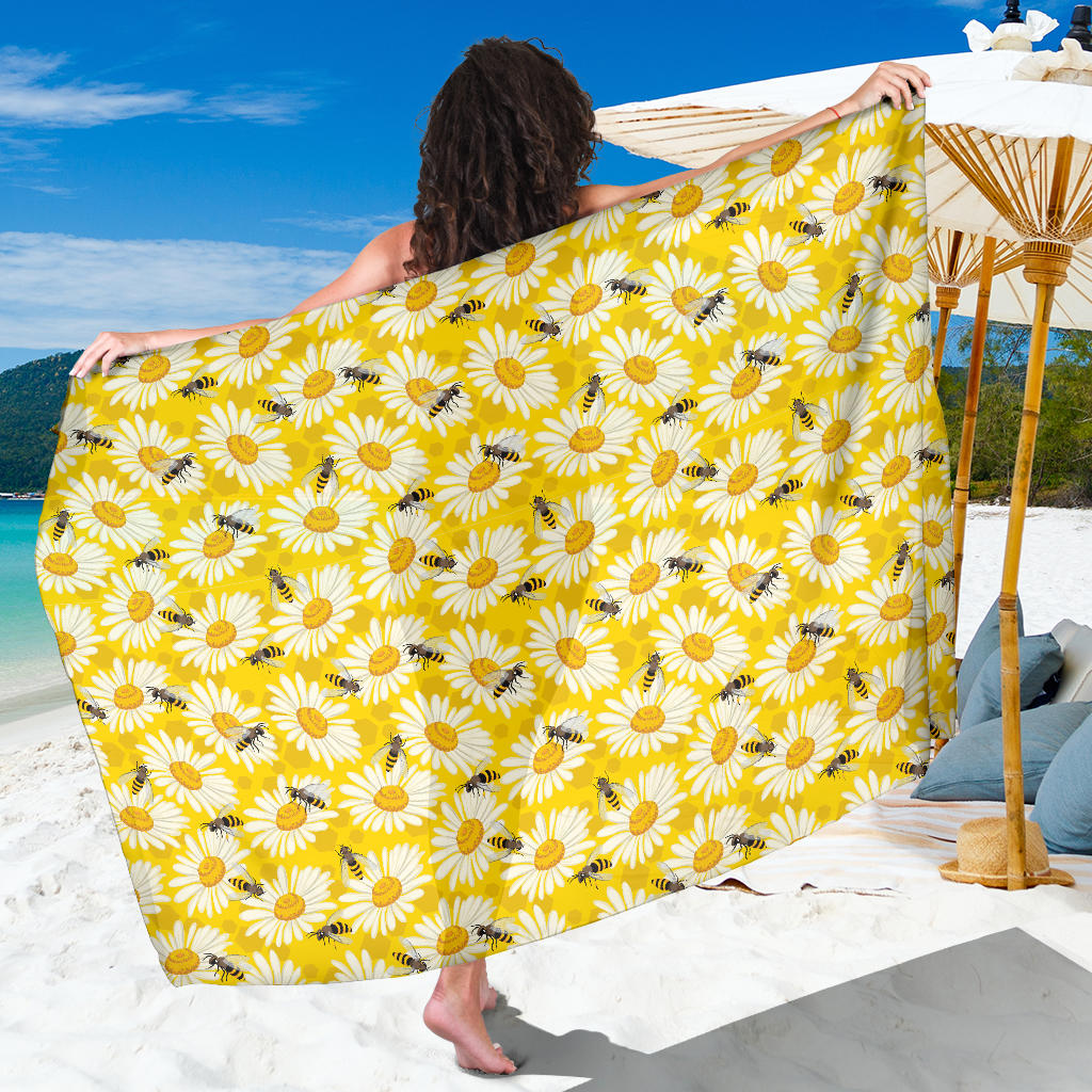 Bee Daisy Pattern Print Design 06 Sarong Pareo Wrap
