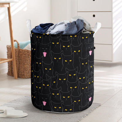 Black Cat Yellow Eyes Print Pattern Laundry Basket