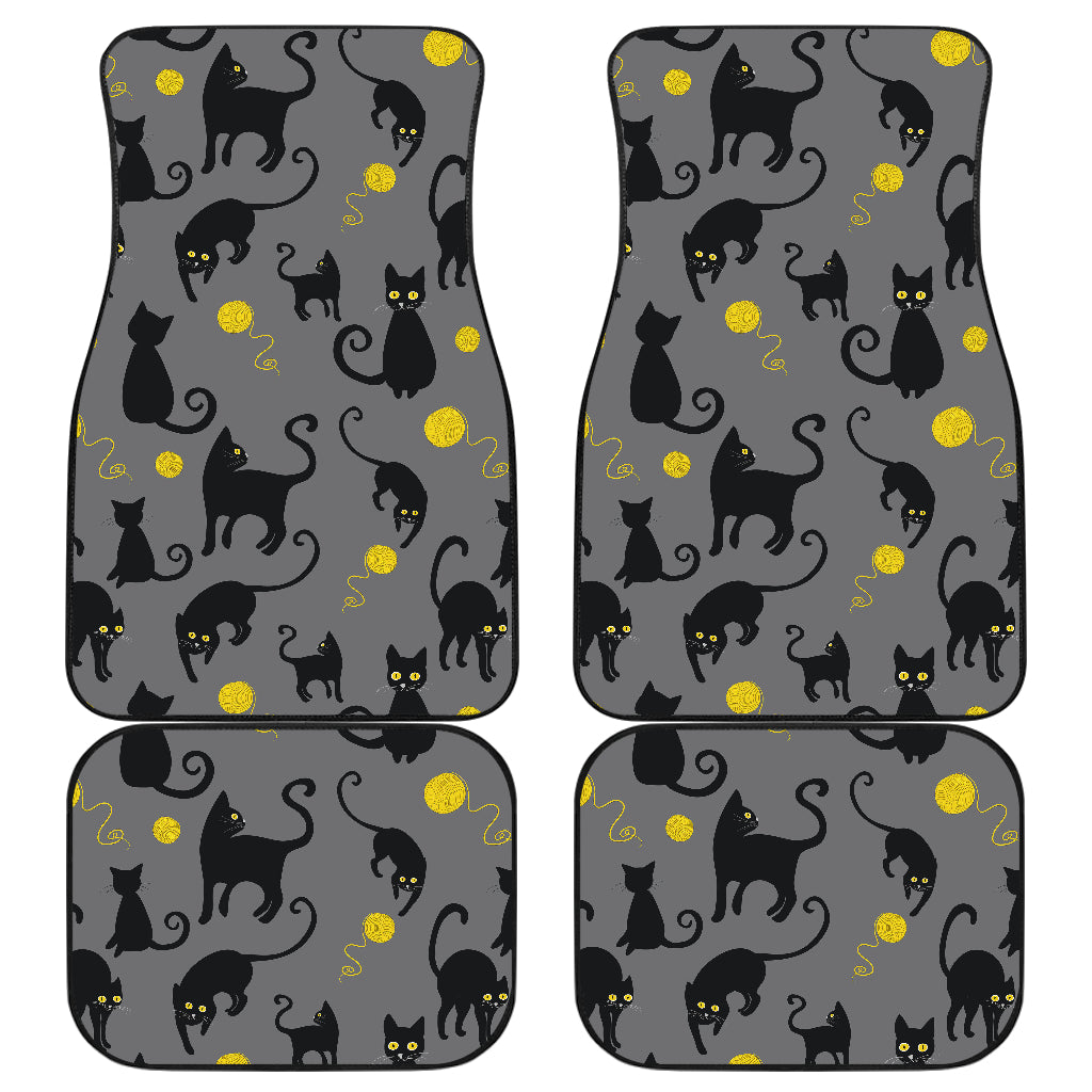 Black Cat Yellow Yarn Print Pattern Car Floor Mats Front Back
