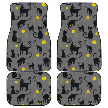 Black Cat Yellow Yarn Print Pattern Car Floor Mats Front Back