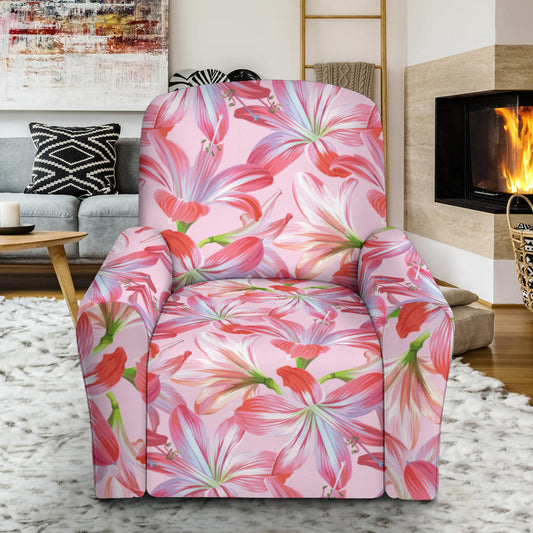 Amaryllis Pattern Print Design 02 Recliner Slipcover with Pocket