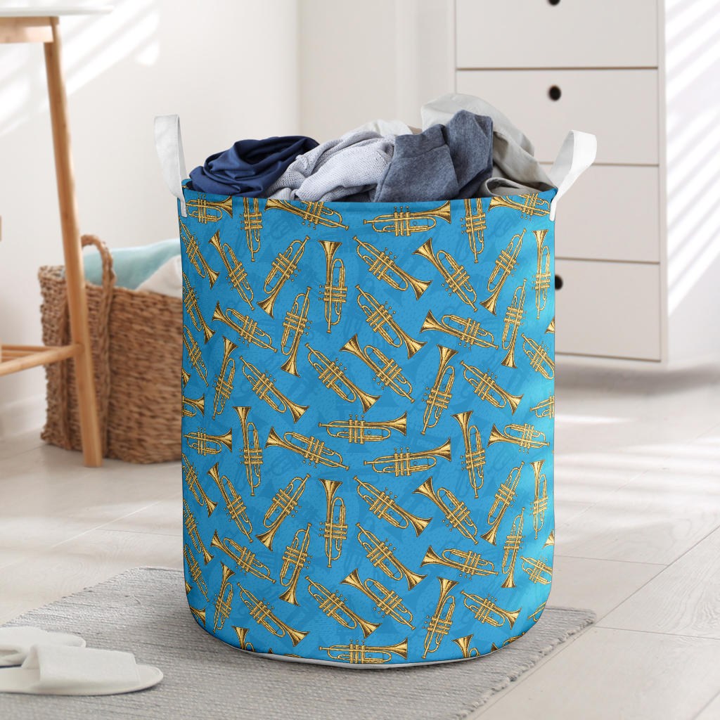 Trumpet Golden Pattern Themed Print Laundry Basket