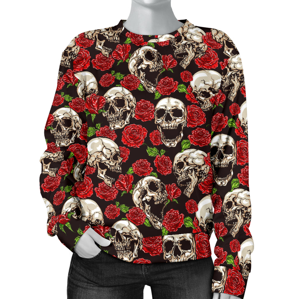 Skull Roses Design Themed Print Women Long Sleeve Sweatshirt