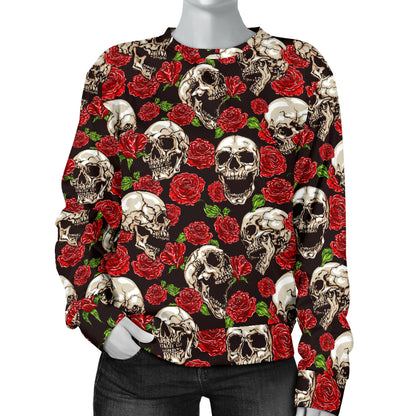 Skull Roses Design Themed Print Women Long Sleeve Sweatshirt