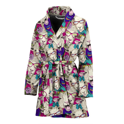Sheep Print Design LKS403 Women Bathrobe