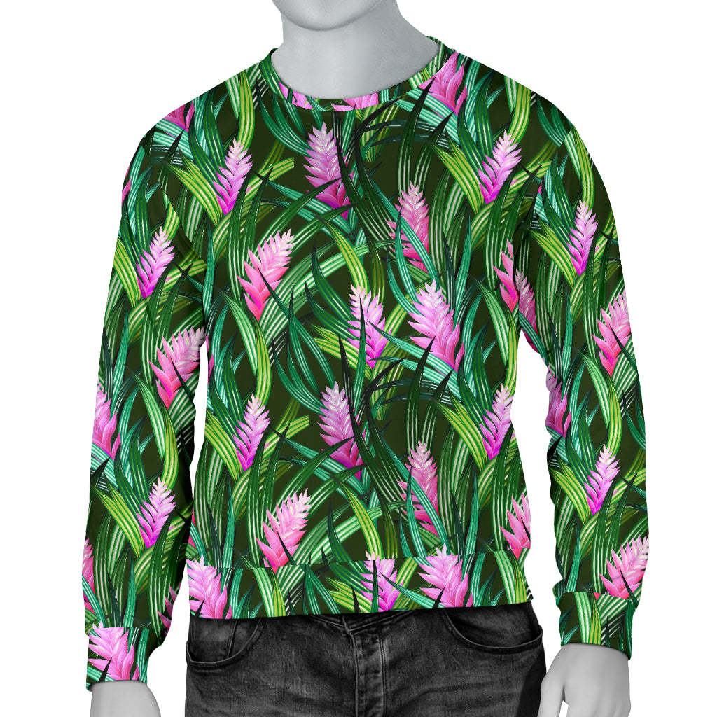 Tropical Folower Pink Heliconia Print Men Long Sleeve Sweatshirt