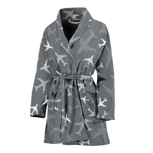 Airplane Pattern Print Design 02 Women Bathrobe