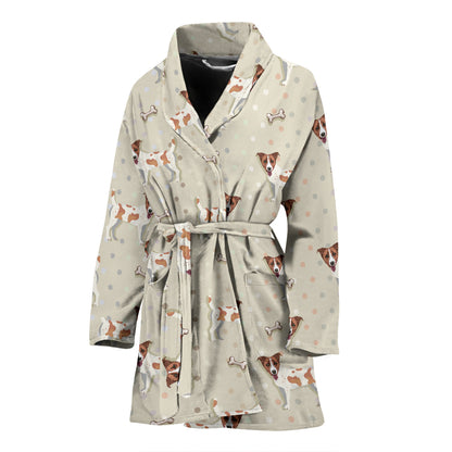 Russell Terriers With Bone Print Design LKS302 Women Bathrobe