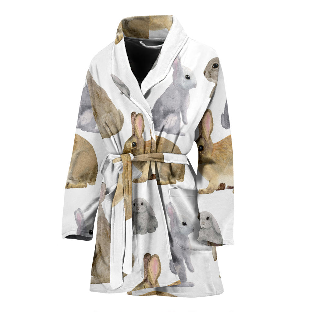 Rabbit Pattern Print Design 02 Women Bathrobe