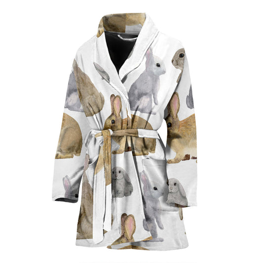 Rabbit Pattern Print Design 02 Women Bathrobe