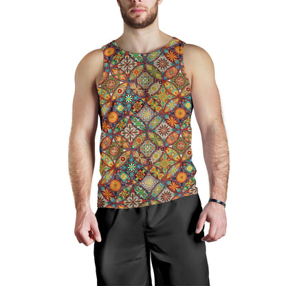 Mandala Flower Themed Design Print Men Tank Top