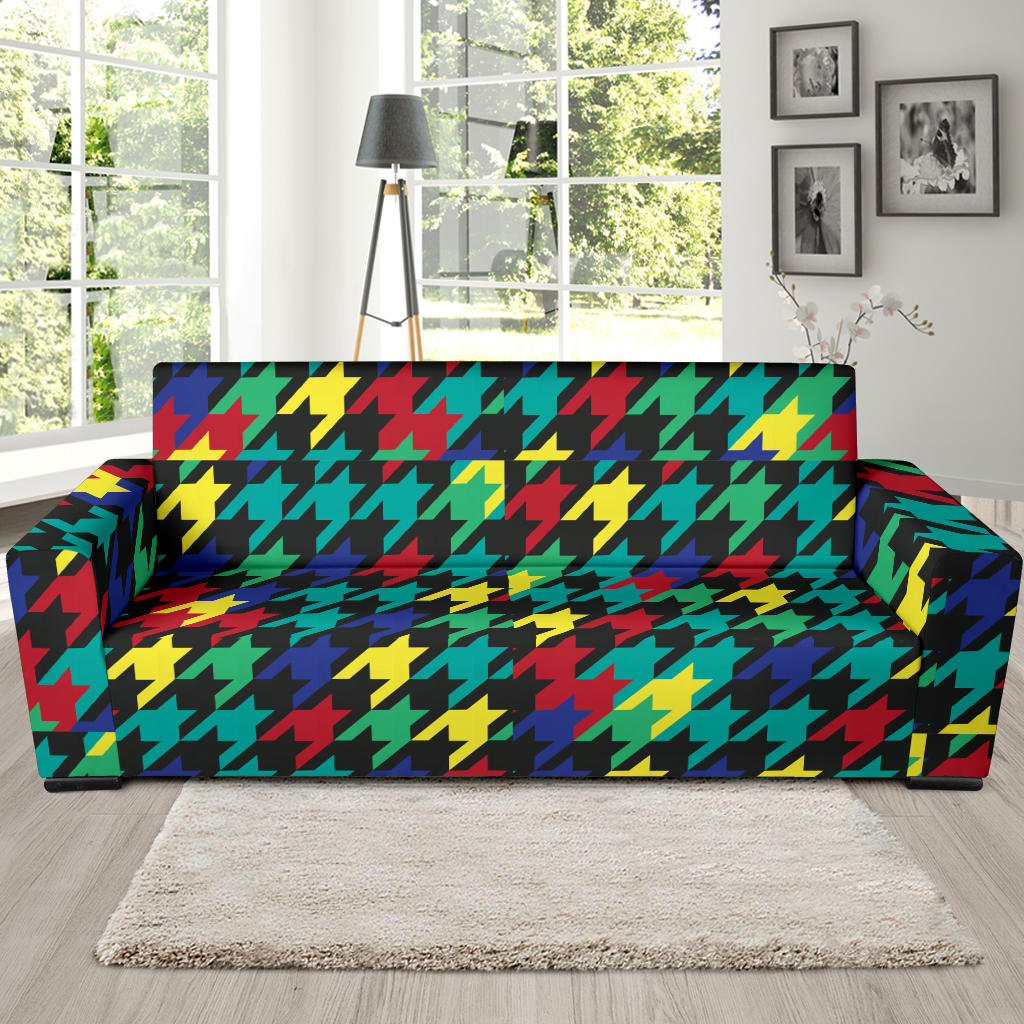 Houndstooth Colorful Pattern Print Design 02 Sofa Slipcover