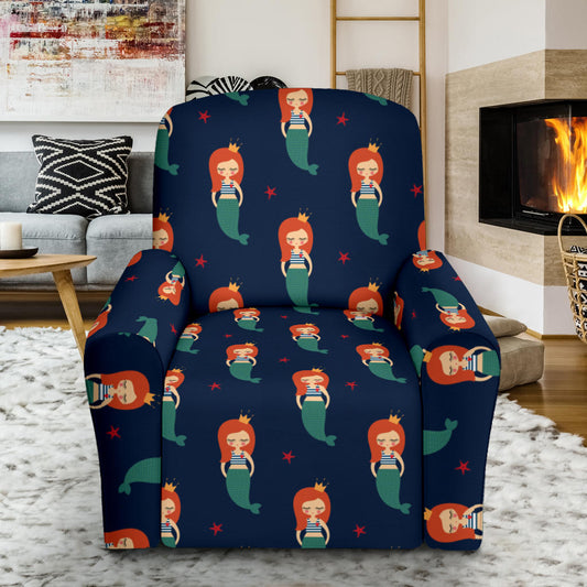 Mermaid Girl Pattern Print Design 01 Recliner Slipcover with Pocket
