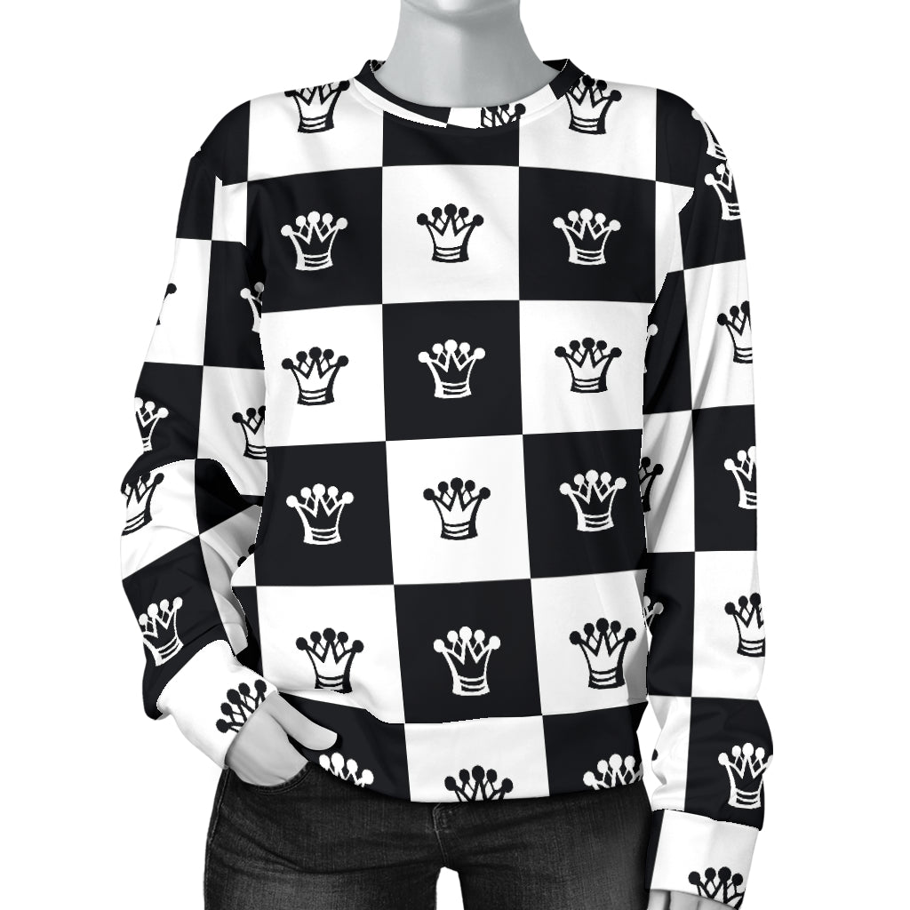 Checkered Flag Crown Pattern Women Long Sleeve Sweatshirt