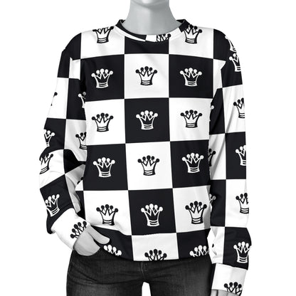 Checkered Flag Crown Pattern Women Long Sleeve Sweatshirt