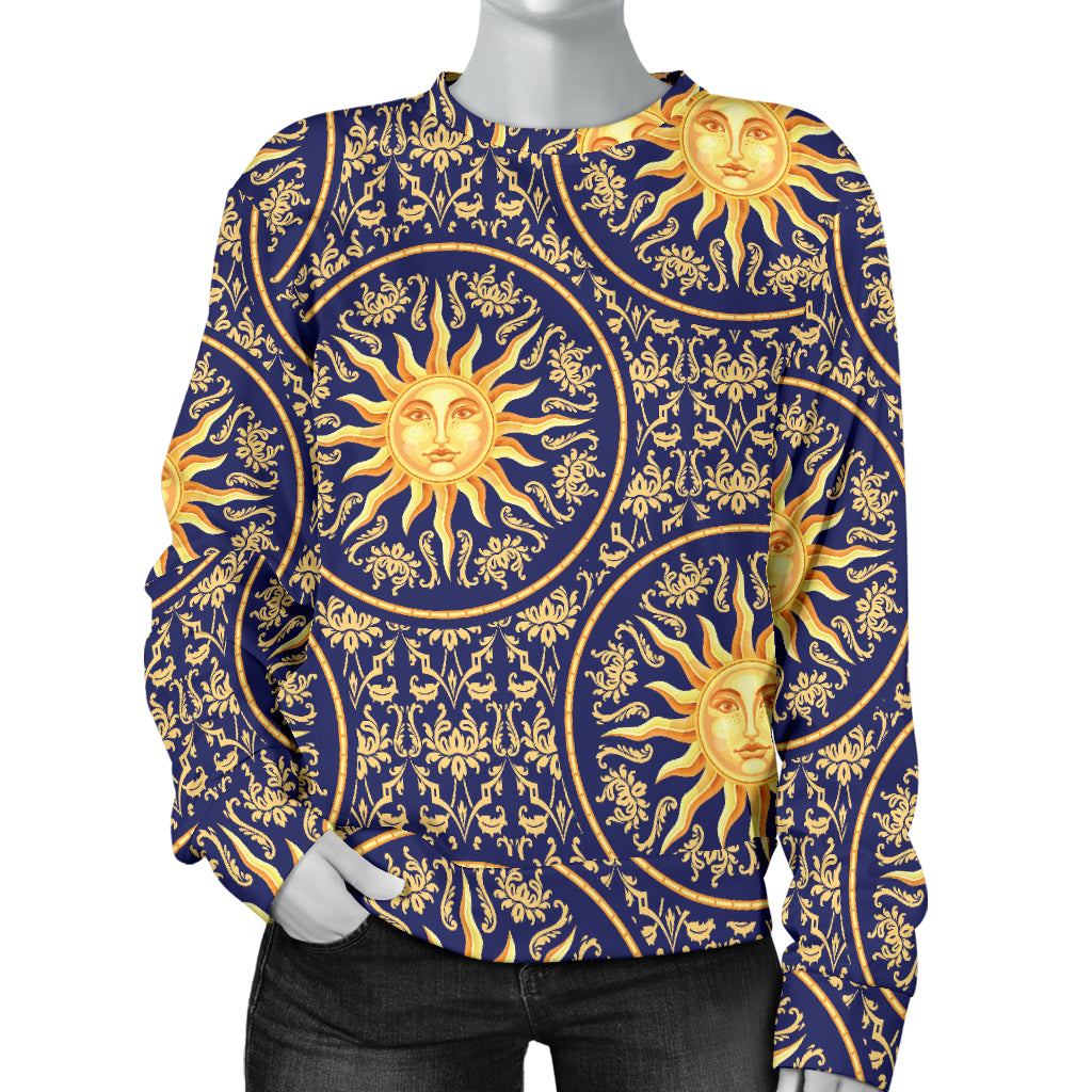 Celestial Gold Sun Face Women Long Sleeve Sweatshirt