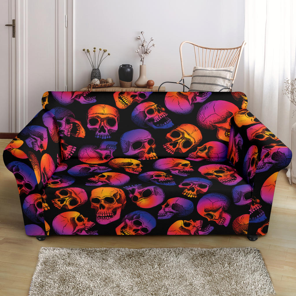 Skull Multicolor Print Design LKS3011 Loveseat Couch Slipcover