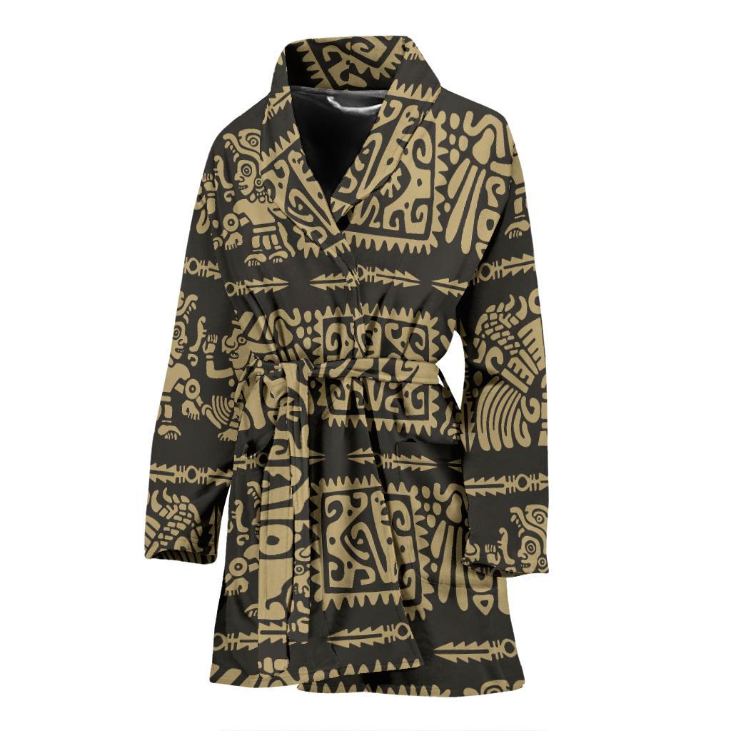 Mayan Pattern Print Design 02 Women Bathrobe