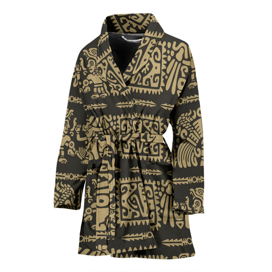 Mayan Pattern Print Design 02 Women Bathrobe