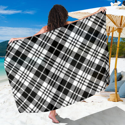 Plaid Black White Pattern Print Design A02 Sarong Pareo Wrap
