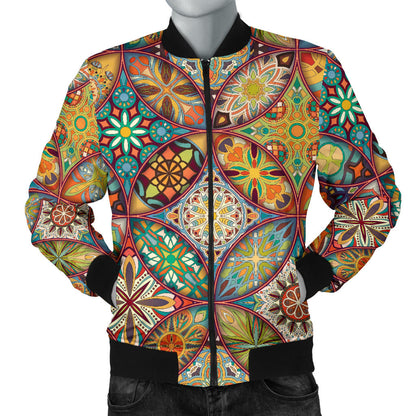 Mandala Flower Themed Design Print Men Bomber Jacket