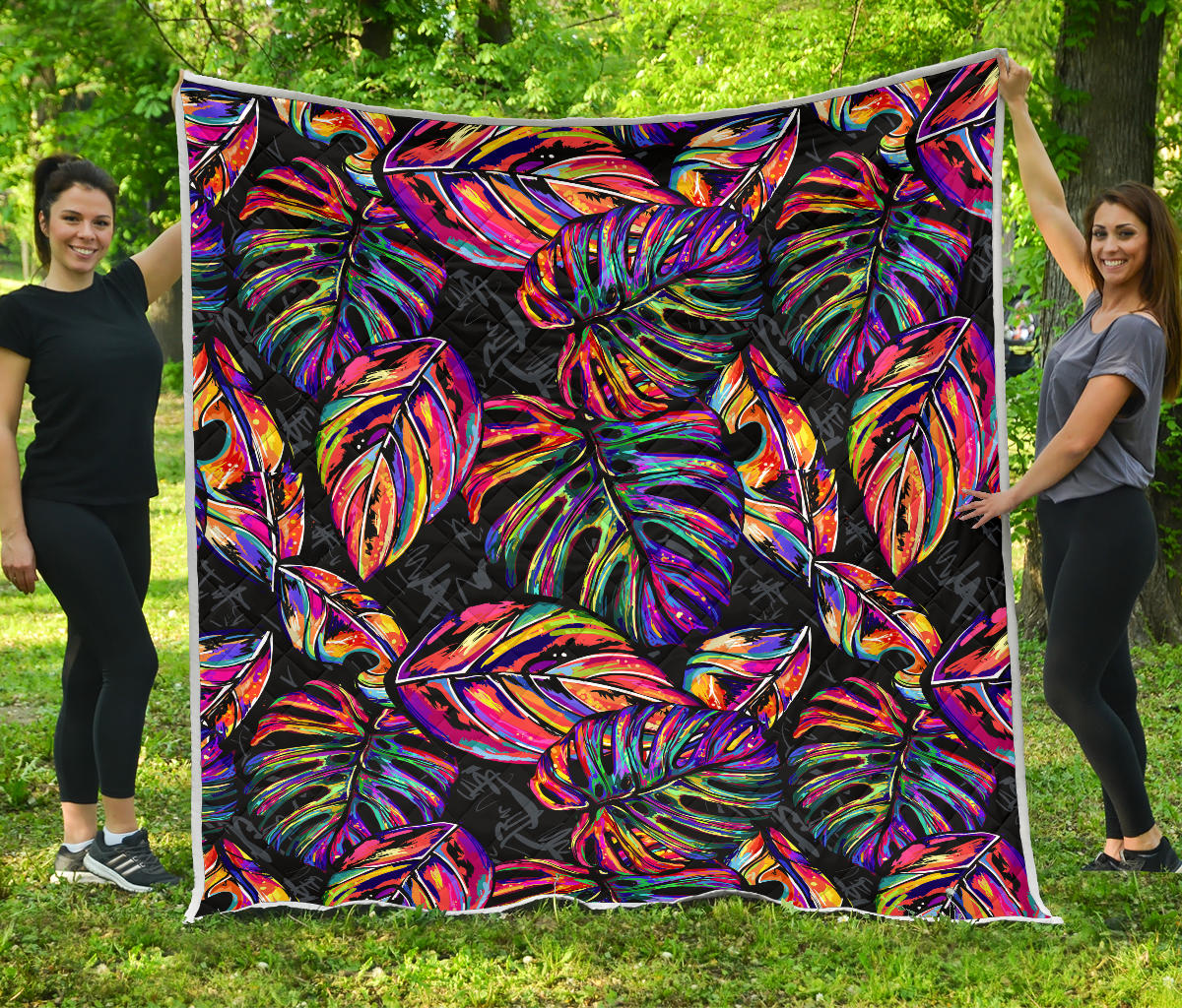 Neon Color Tropical Palm Leaves Quilt Bedspread