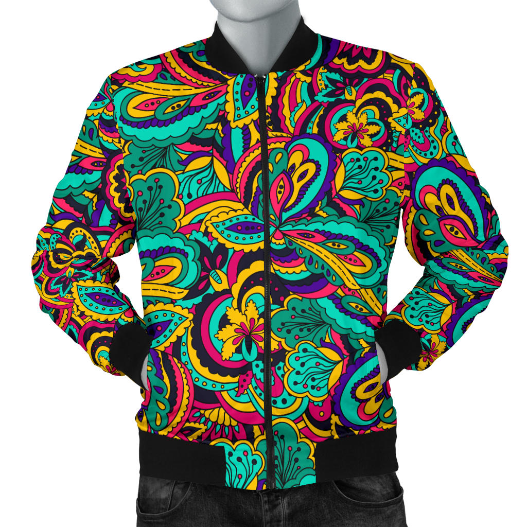 Psychedelic Trippy Floral Design Men Bomber Jacket