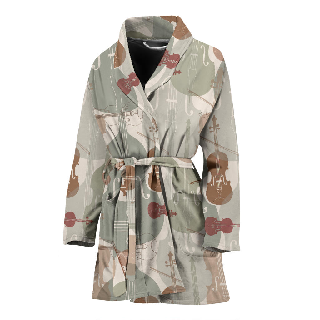 Violin Pattern Print Design 01 Women Bathrobe