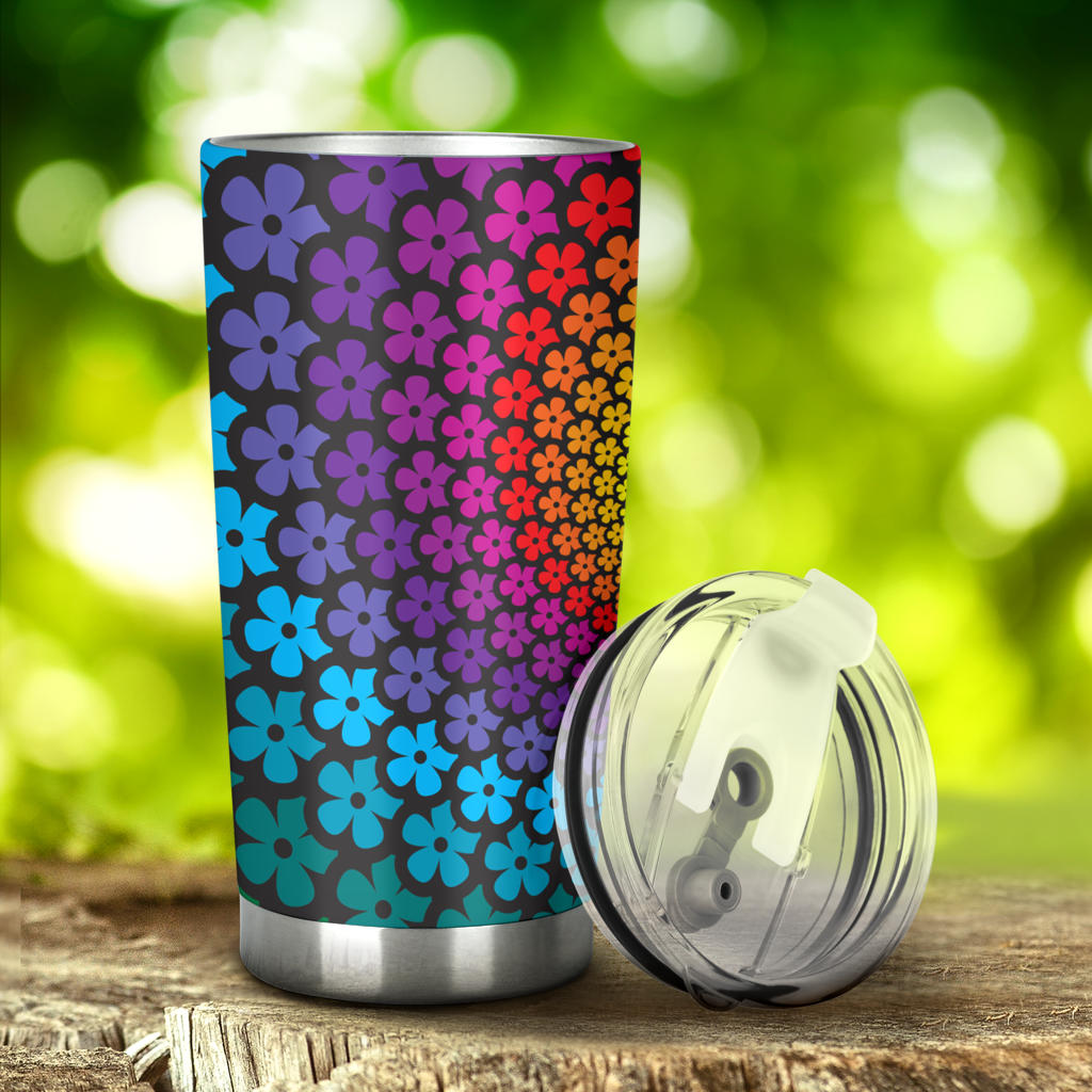 Flower Power Rainbow Spiral Print Tumbler