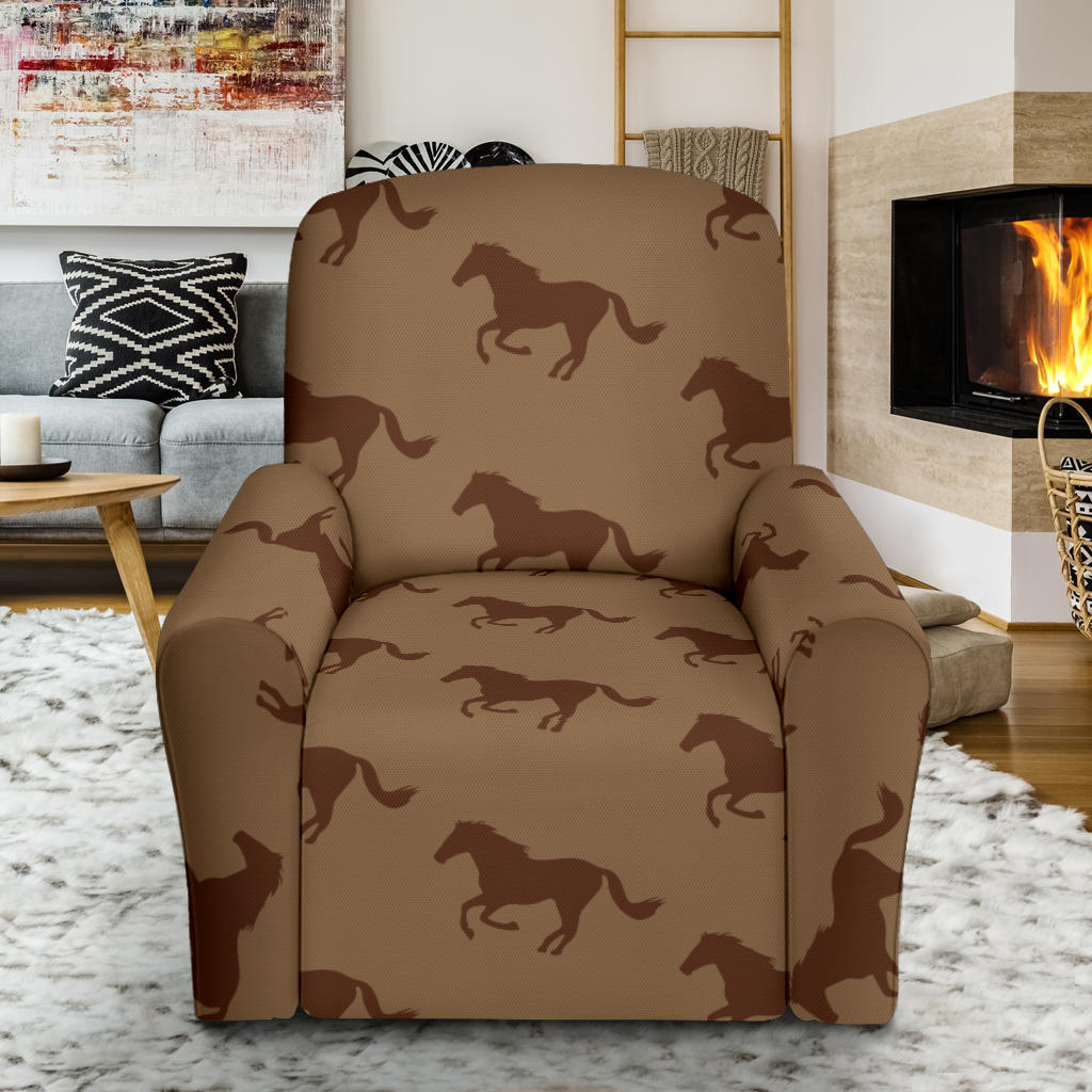 Horse Brown Print Design LKS307 Recliner Slipcover with Pocket
