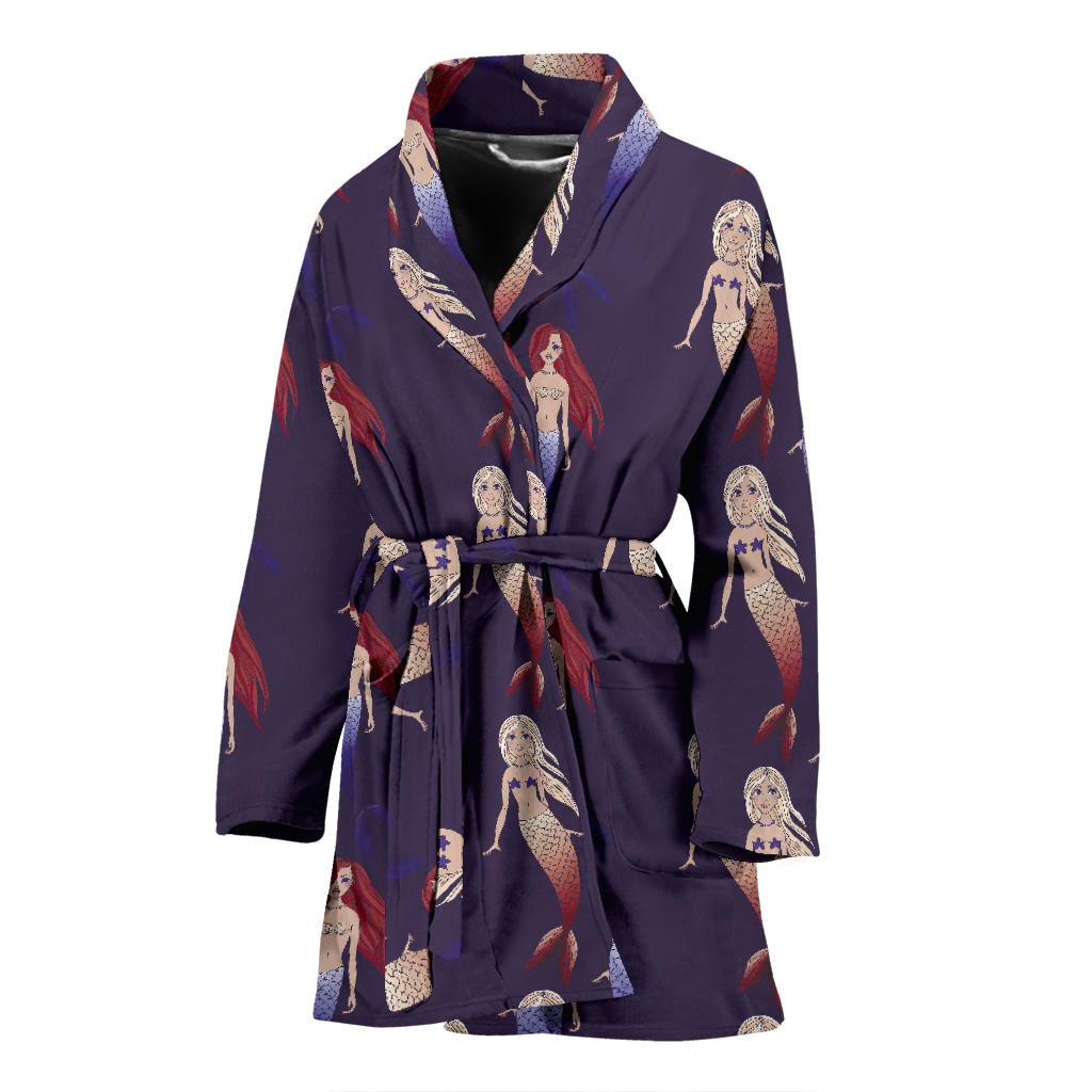 Mermaid Pattern Print Design 02 Women Bathrobe