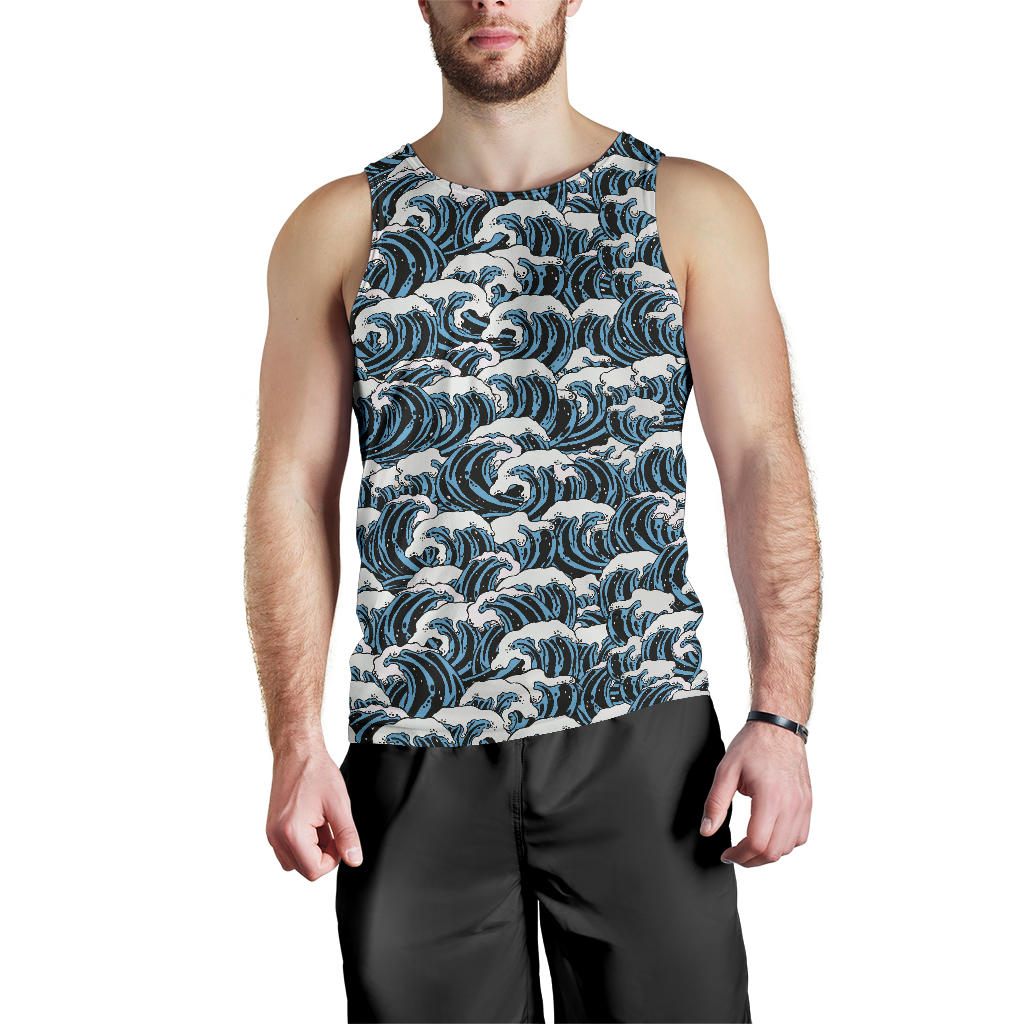 Surf Wave Pattern Print Men Tank Top