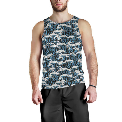 Surf Wave Pattern Print Men Tank Top
