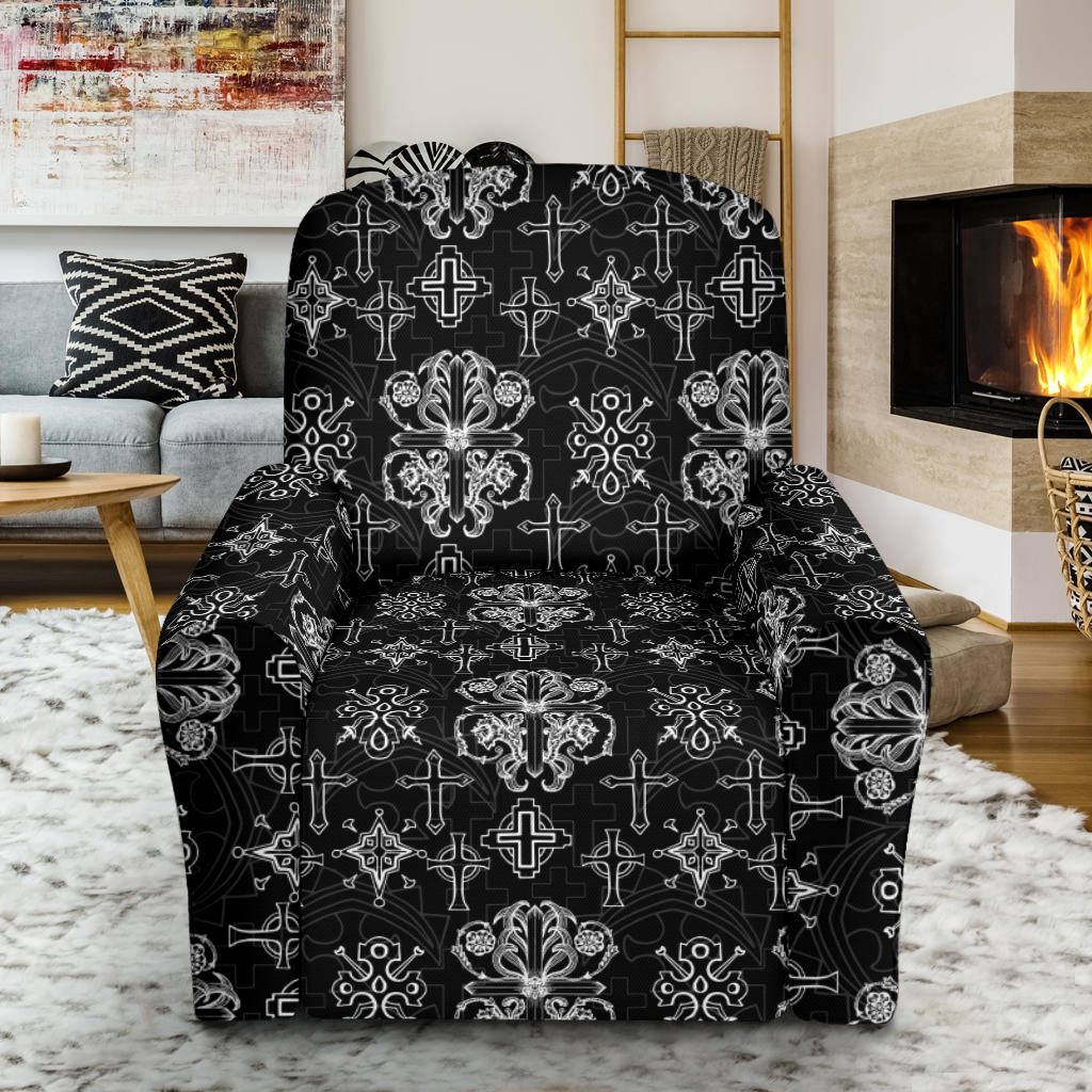Cross Pattern Print Design 04 Recliner Slipcover with Pocket