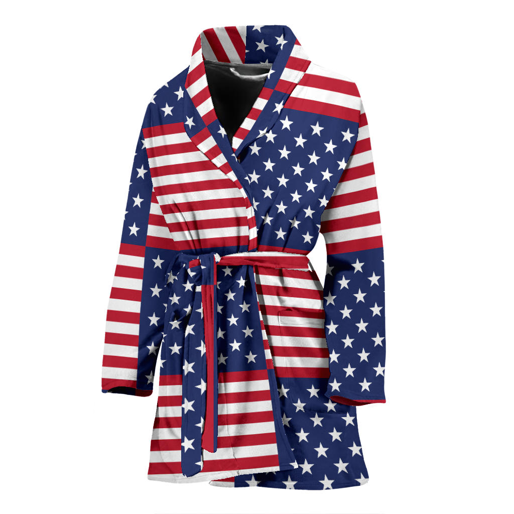 Patriotic US Flag Pattern Print Design A03 Women Bathrobe