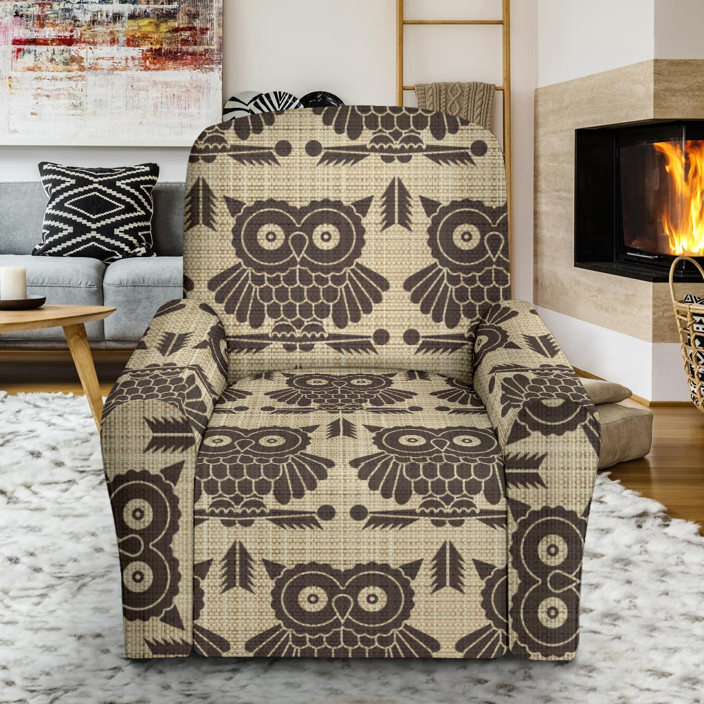 Owl Pattern Print Design A01 Recliner Slipcover with Pocket