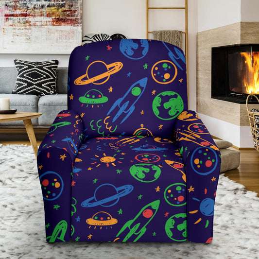 UFO Space Rocket Print Design LKS302 Recliner Slipcover with Pocket
