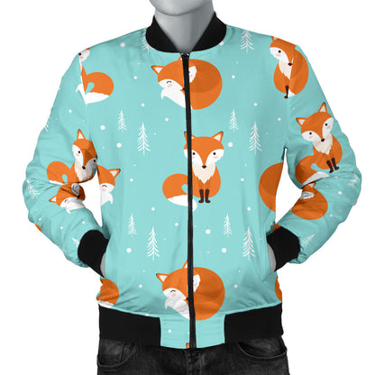 Fox Design Snow Print Pattern Men Bomber Jacket