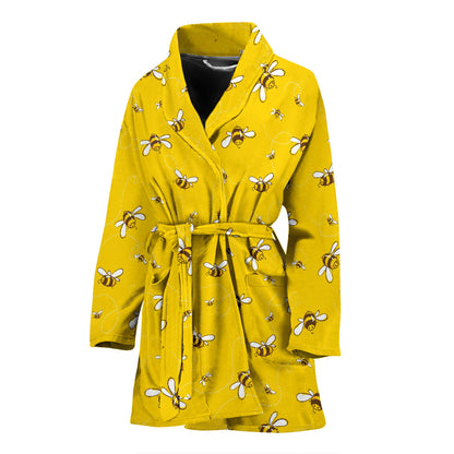 Bee Pattern Print Design 05 Women Bathrobe