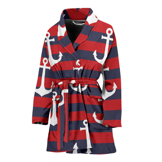 Nautical Pattern Print Design A05 Women Bathrobe
